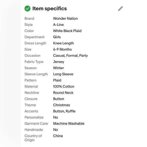 WonderNation 6-9Months Cotton Plaid Dress with tight Outfit 2 Piece Set NWT - Picture 14 of 14